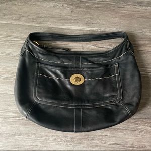 COACH ERGO 10741 HOBO BLACK LEATHER TOTE SHOULDER BAG TURN LOCK LARGE